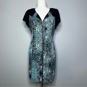 Vena Cava 100% Silk Zip Front Sheath Dress / Teal & Black / SZ 6